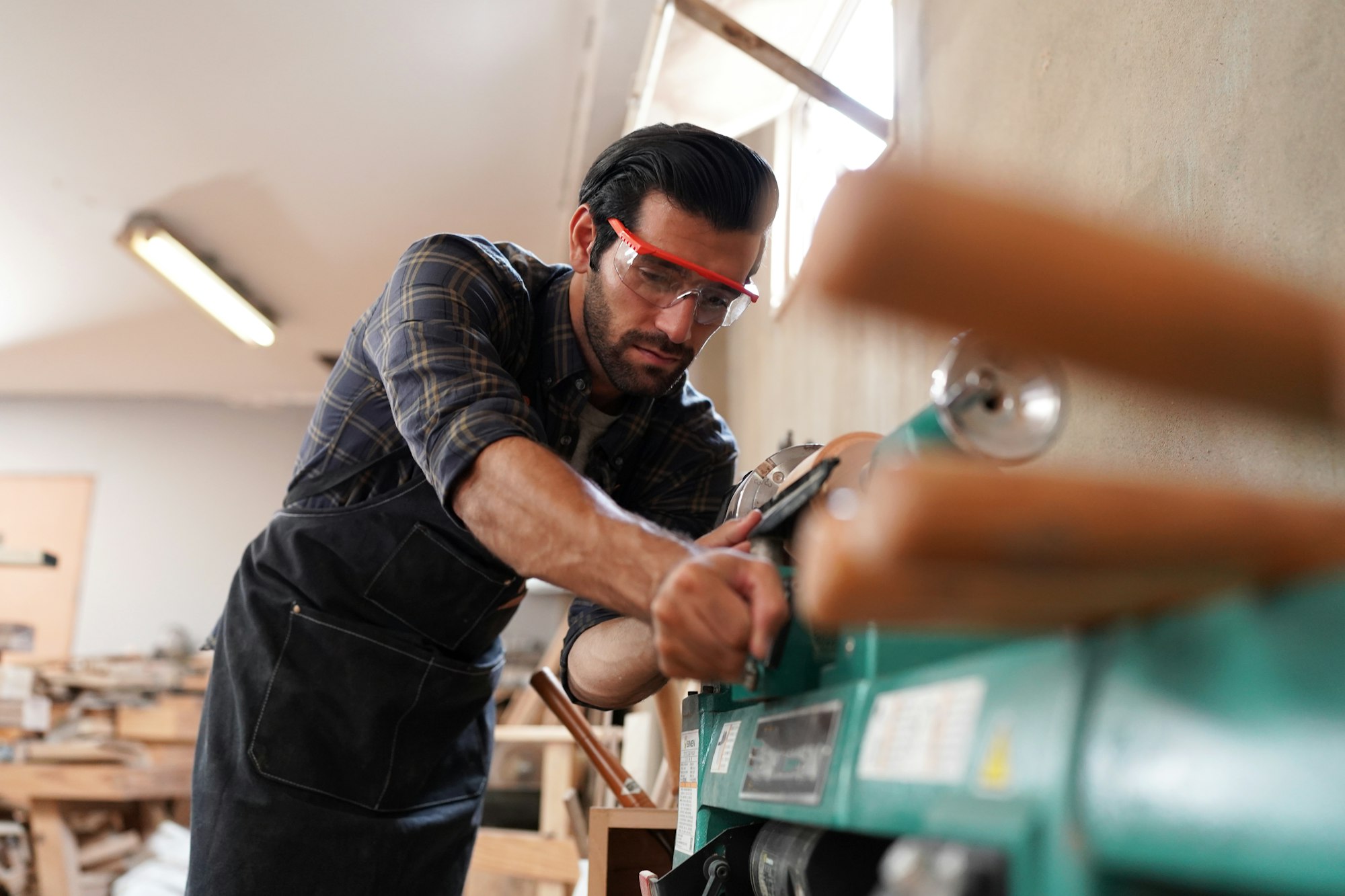 Carpenters Assembling Furniture, Small business in wood DIY workplace office background